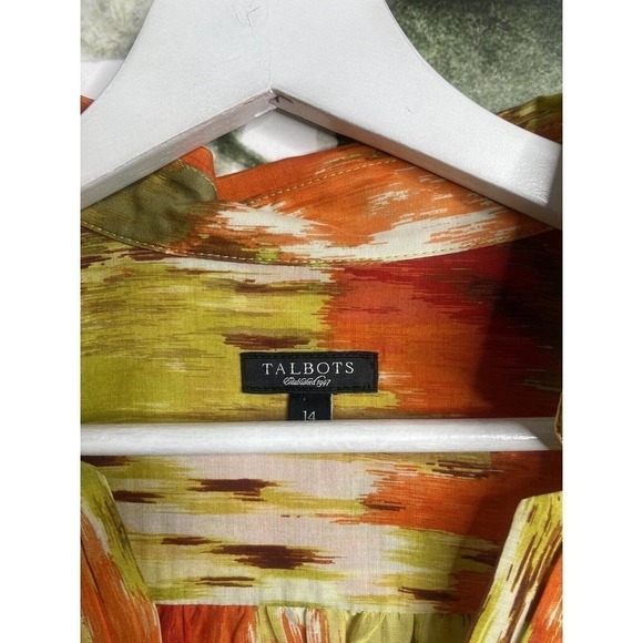 Talbots Size 14 Orange Paint Brush Popover Silk Blend Semi Sheer Long Sleeve Top - Picture 6 of 6